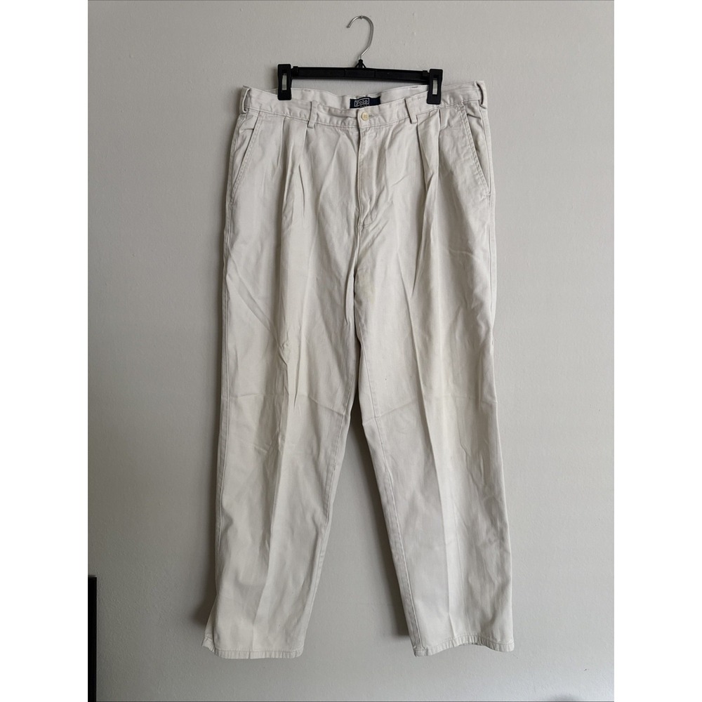 Polo Ralph Lauren Chino Pants Men's 36 Beige 100% Cotton Vintage Pockets Pleated